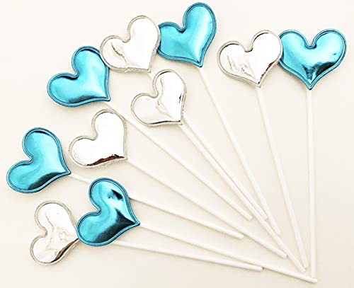 AILEXI Handgemachtes 10 Leder Reflektierend Glitter TortenstÜCk FÜR Kuchen CupKuchen Und Eis - 5 Hellblaue Und 5 Silberne Herzen von AILEXI