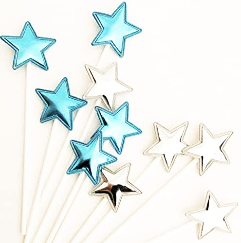 AILEXI Handgemachtes 10 Leder Reflektierend Glitter TortenstÜCk FÜR Kuchen CupKuchen Und EIS - 5 Hellblaue Und 5 Silberne Sterne von AILEXI