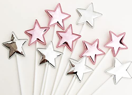 AILEXI Handgemachtes 10 Leder Reflektierend Glitter TortenstÜCk FÜR Kuchen CupKuchen Und Eis - 5 Pink Und 5 Silberne Sterne von AILEXI