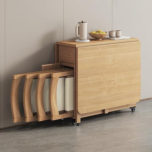 AILIMENG Moderne Klappbares Esstisch-Set Klapptisch Holz Mit 4 Stühlen,Platzsparender Klapptisch Für Das Homeoffice,PC Und Laptop-Tisch,Küchen Und Esszimmer-Set Mit Schublade von AILIMENG