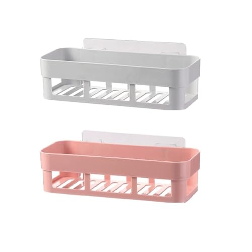 AILIUXIAOYAN Duschregale, 2-stöckiges Wandregal for Toiletten, Badezimmer-Organizer Badezimmerdekor(Gray+Powder) von AILIUXIAOYAN
