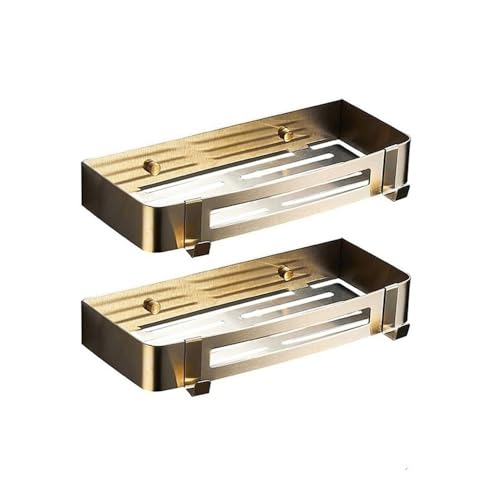 AILIUXIAOYAN Duschregale, 2er-Pack Duschregale aus Edelstahl mit 4 verstellbaren Haken – Selbstklebender Badezimmer-Organizer ohne Bohren Badezimmerdekor(Gold) von AILIUXIAOYAN