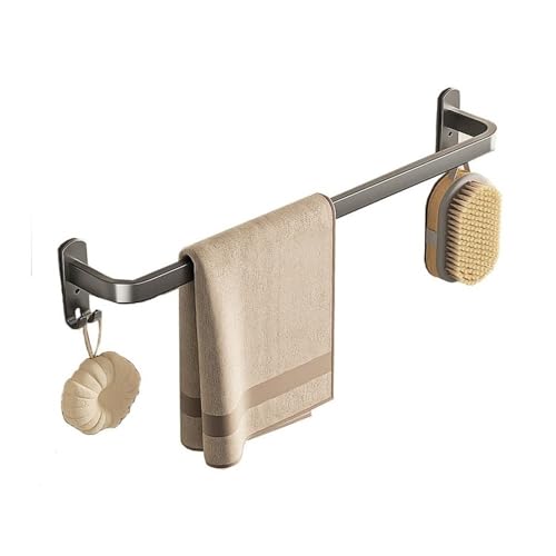 Duschregale, Handtuchhalter, an der Wand montierte Badezimmer-Handtuchstange mit 2 Haken, bohrfreier Aluminium-Handtuchhalter, moderne Heimdekor-Handtuchstange, platzsparend Badezimmerdekor(50cm) von AILIUXIAOYAN