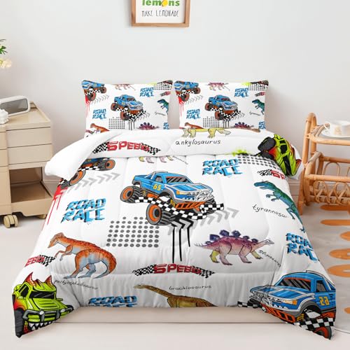 AILONEN Kinder-Bettwäsche-Set mit Dinosaurier-Motiv, Queen-Size-Größe, blaues Cartoon-Monster-Truck-Bettwäsche-Set für Jungen und Teenager, 3-teilig, weiche Bettdecke mit 2 Kissenbezügen AILONEN Kinder-Bettwäsche-Set mit Dinosaurier-Motiv, Queen-Size-Größe, blaues Cartoon-Monster-Truck-Bettwäsche-Set für Jungen und Teenager, 3-teilig, weiche Bettdecke mit 2 Kissenbezügen von AILONEN
