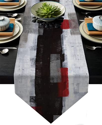 Moderner Tischläufer aus Jute, abstraktes rotes und schwarzes Kunst-Tischläufer für Tisch, Kommode, Läufer, Bauernhaus-Stil für Dinner, Party, Feiertage, Heimdekoration (rot und schwarz, 33x180.3 cm) Moderner Tischläufer aus Jute, abstraktes rotes und schwarzes Kunst-Tischläufer für Tisch, Kommode, Läufer, Bauernhaus-Stil für Dinner, Party, Feiertage, Heimdekoration (rot und schwarz, 33x180.3 cm) von AILUER