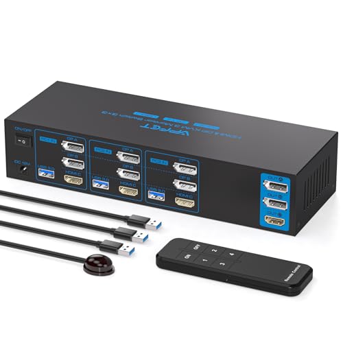 AILVLVNG 4K@144Hz 2 Displayport HDMI KVM Switch 3 PC 3 Monitore 8K@60Hz USB 3.0 KVM-Switches Geeignet für 3 Computers/Laptops, die Sich 3 Monitore und 4 USB 3.0-Anschlüsse wie Tastaturen, Mäuse von AILVLVNG