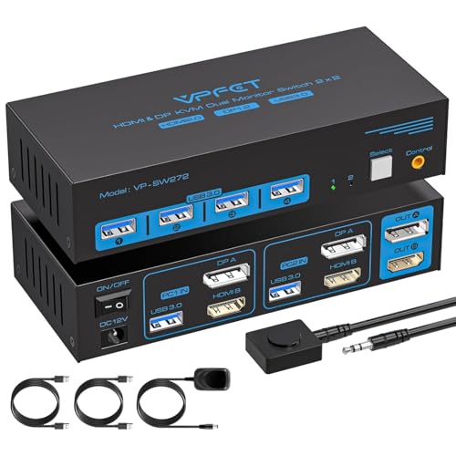 AILVLVNG HDMI Displayport KVM Switch 2 PC 2 Monitore 4K@60Hz USB 3.0 KVM-Switches für 2 PC teilen sich 2 Monitor und 4 USB 3.0-Anschlüsse, Inklusive 12V 1A Adapter und Desktop-Controller AILVLVNG HDMI Displayport KVM Switch 2 PC 2 Monitore 4K@60Hz USB 3.0 KVM-Switches für 2 PC teilen sich 2 Monitor und 4 USB 3.0-Anschlüsse, Inklusive 12V 1A Adapter und Desktop-Controller von AILVLVNG