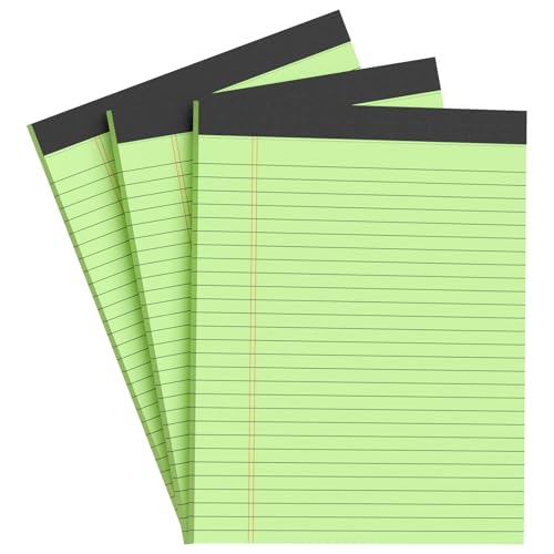 AILZFEI Green Legal Pad Note Pads 8.5x11 inch, Wide Ruled Clear Print Writing Pads 30 Sheets/Pad, 20lb Colored Paper, Perforated Notepad with Sturdy Back (3 Pads Green) von AILZFEI