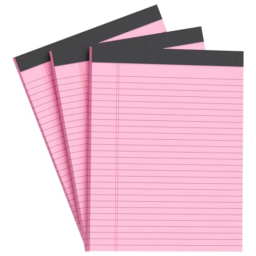 AILZFEI Pink Legal Pad Notizblöcke, 21,6 x 27,9 cm, breit liniert, klarer Druck, Schreibblöcke, 30 Blatt/Block, 9 kg farbiges Papier, perforierter Notizblock mit stabiler Rückseite (3 Blöcke) von AILZFEI