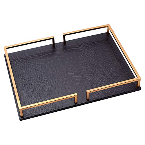 AILZNN Leder Tablett, Schwarzes Dekoratives Schmuck Tablett Rechteckiges Serviertablett Mit Griffen Kaffeetablett Für Jeden Anlass,Black-40x29x5cm(16x11x2) von AILZNN
