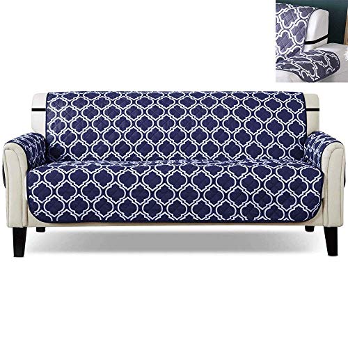 AILZNN Sofa Schonbezug/Protector Für 2/3 Sitzer, Wasserbeständiger Sofaschutz Hunde/Katzen Wende-schonbezug Mit Gummiband,Navy-TwoSeater von AILZNN