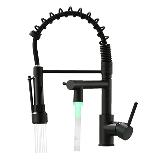 AIMADI LED Wasserhahn Küche Mischbatterien Küchenarmatur mit Brause Ausziehbar Spültischarmatur Spiralfederarmatur Küchenspüle Armatur Schwarz von AIMADI