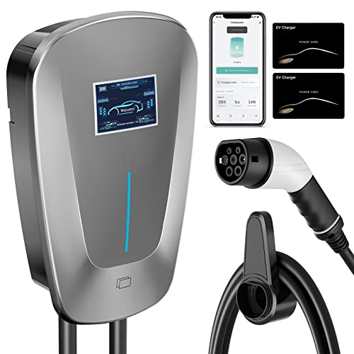 AIMAX EV Chargers Wallboxen Typ 2 Ladekabel Ladestation 7kW 32A EV Ladegerät 5m Ladekabel Ladestationen für Elektrofahrzeuge und Plug-in Hybride, Easee Home Wallboxen, RFID oder APP Autorisiert, Grau von AIMAX