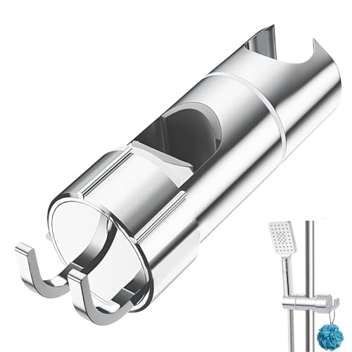 Duschkopfhalterung ohne Bohren, Handbrause Halterung Verstellbar, Universal für Duschstange 16–27 mm, mit 2 Haken, 360° drehbar Brausehalter, Verchromt, Einfache Montage von AIMAX