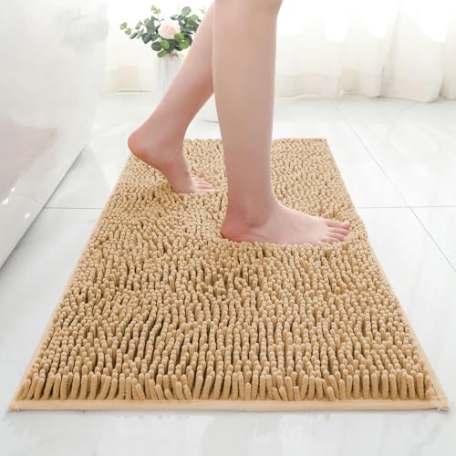 AIMECO Chenille Badezimmerteppich Badematte rutschfest Champagnerfarbe 40×60CM Zwei Stücke Waschbar Badteppich Weich Saugfähige Badvorleger Duschvorleger für Badezimmer von AIMECO
