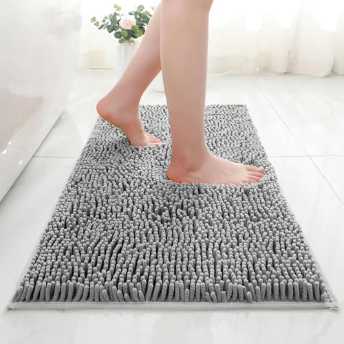 AIMECO Chenille Badezimmerteppich Badematte rutschfest Dunkelgrau 50×80CM Waschbar Badteppich Weich Saugfähige Badvorleger Duschvorleger für Badezimmer von AIMECO