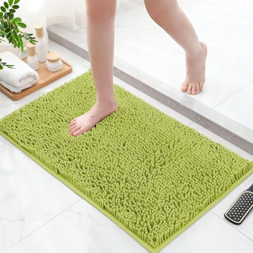 AIMECO Chenille Badezimmerteppich Badematte rutschfest Grasgrün 50×80CM Waschbar Badteppich Weich Saugfähige Badvorleger Duschvorleger für Badezimmer von AIMECO