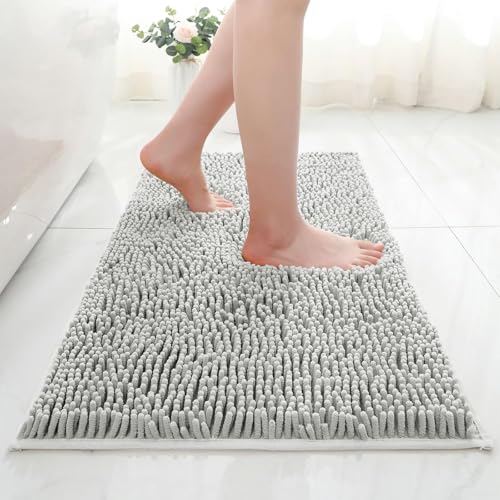 AIMECO Chenille Badezimmerteppich Badematte rutschfest Grau 50×80CM Zwei Stücke Waschbar Badteppich Weich Saugfähige Badvorleger Duschvorleger für Badezimmer von AIMECO