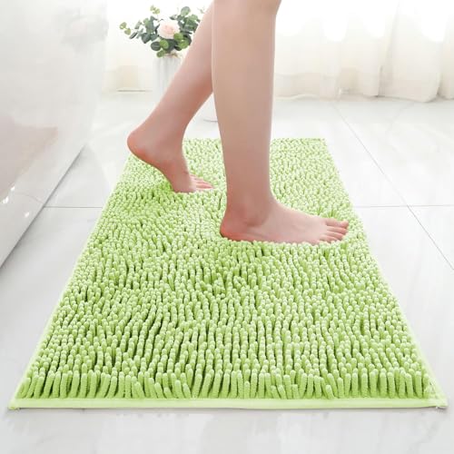 AIMECO Chenille Badezimmerteppich Badematte rutschfest Hellgrün 60×90CM Waschbar Badteppich Weich Saugfähige Badvorleger Duschvorleger für Badezimmer von AIMECO