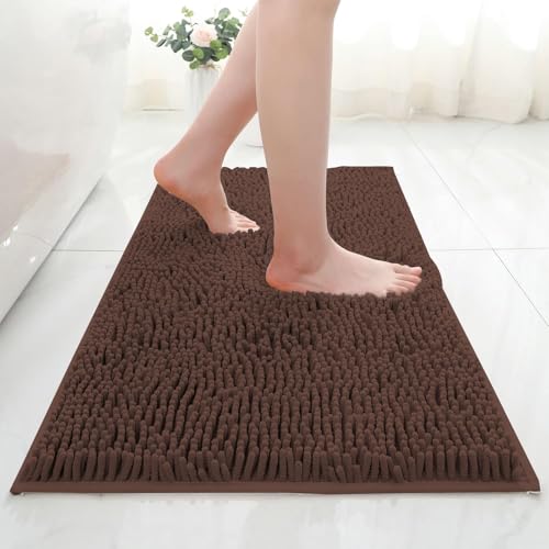AIMECO Chenille Badezimmerteppich Badematte rutschfest Kaffee 40×60CM Zwei Stücke Waschbar Badteppich Weich Saugfähige Badvorleger Duschvorleger für Badezimmer von AIMECO