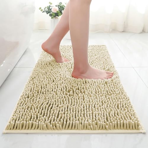 AIMECO Chenille Badezimmerteppich Badematte rutschfest Kamelfarbe 50×80CM Waschbar Badteppich Weich Saugfähige Badvorleger Duschvorleger für Badezimmer von AIMECO