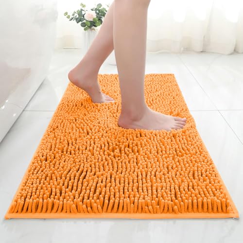AIMECO Chenille Badezimmerteppich Badematte rutschfest Orangefarben 60×90CM Zwei Stücke Waschbar Badteppich Weich Saugfähige Badvorleger Duschvorleger für Badezimmer von AIMECO