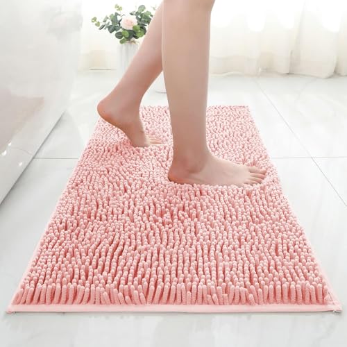 AIMECO Chenille Badezimmerteppich Badematte rutschfest Rosa 60×90CM Zwei Stücke Waschbar Badteppich Weich Saugfähige Badvorleger Duschvorleger für Badezimmer von AIMECO