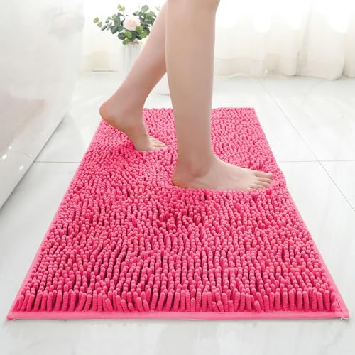 AIMECO Chenille Badezimmerteppich Badematte rutschfest Rosenrot 50×80CM Waschbar Badteppich Weich Saugfähige Badvorleger Duschvorleger für Badezimmer von AIMECO