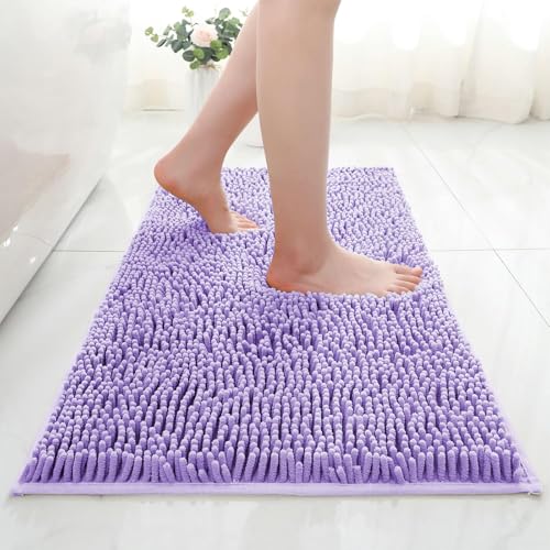 AIMECO Chenille Badezimmerteppich Badematte rutschfest Violett 50×80CM Waschbar Badteppich Weich Saugfähige Badvorleger Duschvorleger für Badezimmer von AIMECO