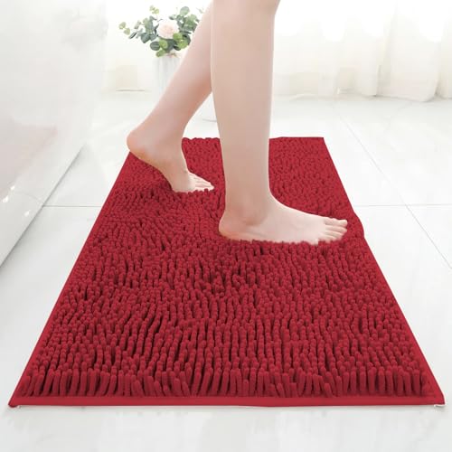 AIMECO Chenille Badezimmerteppich Badematte rutschfest Weinrot 60×90CM Waschbar Badteppich Weich Saugfähige Badvorleger Duschvorleger für Badezimmer von AIMECO