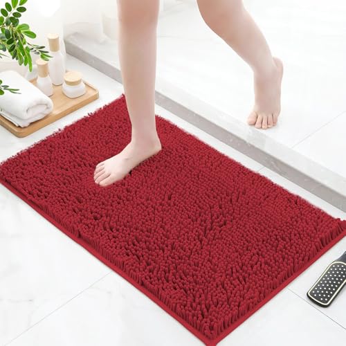 AIMECO Chenille Badezimmerteppich Badematte rutschfest Weinrot 60×90CM Zwei Stücke Waschbar Badteppich Weich Saugfähige Badvorleger Duschvorleger für Badezimmer von AIMECO