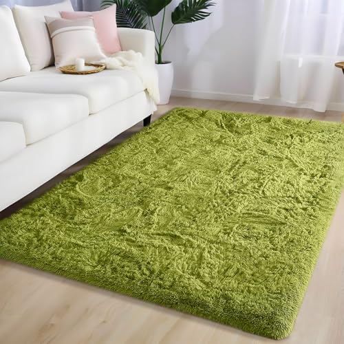 AIMECO Hochflor Teppich Wohnzimmer Carpet hellgrün 120X200cm Anti-Rutsch Extra Große Teppiche Schlafzimmer flauschig Teppiche Matte Teppichen Mädchen Schlafzimmer und Kinderzimmer von AIMECO