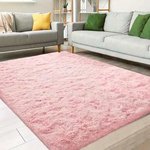 AIMECO Hochflor Teppich Wohnzimmer Carpet Rosa 160X200cm Anti-Rutsch Extra Große Teppiche Schlafzimmer flauschig Teppiche Matte Teppichen Mädchen Schlafzimmer und Kinderzimmer von AIMECO