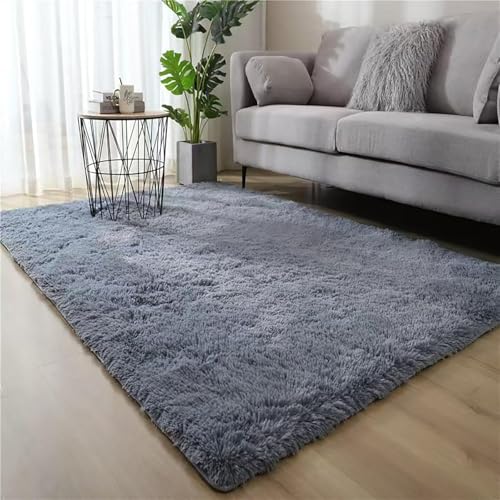 AIMECO Hochflor Teppich Wohnzimmer Carpet 160X250cm Anti-Rutsch Extra Große Teppiche Schlafzimmer flauschig Teppiche Matte Teppichen Mädchen Schlafzimmer und Kinderzimmer.Silbergrau von AIMECO