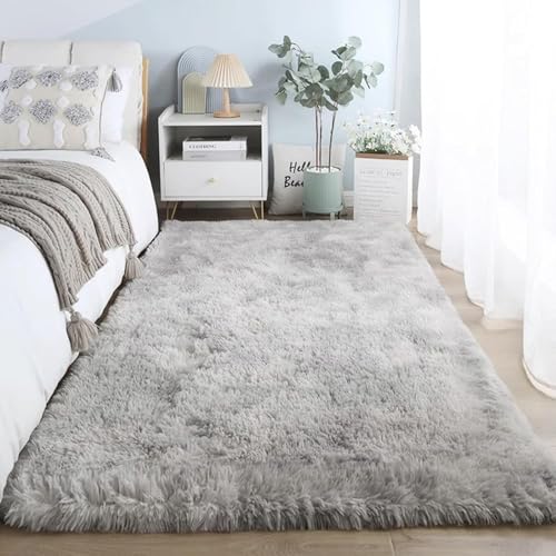AIMECO Hochflor Teppich Wohnzimmer Carpet Tie-dye Hellgrau 60X180cm Anti-Rutsch Extra Große Teppiche Schlafzimmer flauschig Teppiche Matte Teppichen Mädchen Schlafzimmer und Kinderzimmer von AIMECO