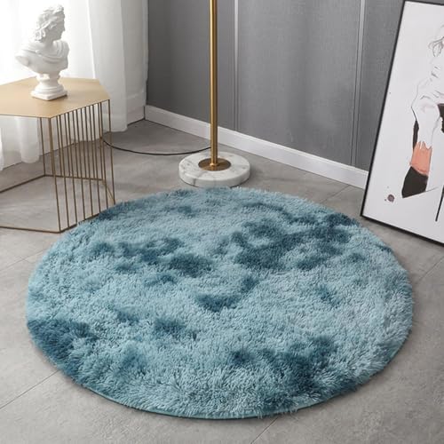 AIMECO Hochflor rund Teppich Wohnzimmer Carpet Anti-Rutsch Extra Große Teppiche Schlafzimmer flauschig Teppiche Matte Teppichen Mädchen Schlafzimmer und Kinderzimmer.rund 100cm Tie-dye Dunkelblau von AIMECO
