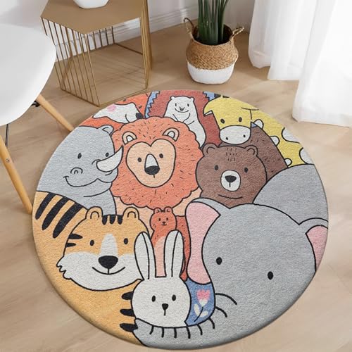 AIMECO Weicher Kuscheliger Kinderteppich Weicher Rund Carpet Wohnzimmer Teppichen Mädchen Schlafzimmer Kinderzimmer Waschbarer Pflegeleicht Teppiche Motiv Rund 80cm Zoo von AIMECO