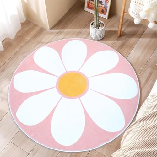 AIMECO Weicher Kuscheliger Kinderteppich Weicher Rund Carpet Wohnzimmer Teppichen Mädchen Schlafzimmer Kinderzimmer Waschbarer Pflegeleicht Teppiche Motiv Rund 120cm Gänseblümchen-Rosa von AIMECO