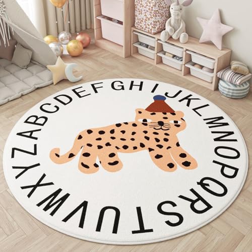 AIMECO Kinderteppich Rund 160CM Weicher Kuscheliger Carpet Wohnzimmer Teppichen Mädchen Schlafzimmer Kinderzimmer Dünn Pflegeleicht Teppiche Motiv Leopard von AIMECO