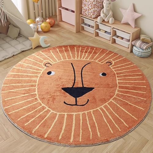 AIMECO Kinderteppich Rund 200CM Weicher Kuscheliger Carpet Wohnzimmer Teppichen Mädchen Schlafzimmer Kinderzimmer Dünn Pflegeleicht Teppiche Motiv Löwe - Orange von AIMECO