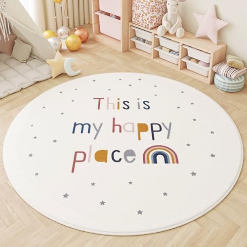 AIMECO Weicher Kuscheliger Kinderteppich Weicher Rund Carpet Wohnzimmer Teppichen Mädchen Schlafzimmer Kinderzimmer Waschbarer Pflegeleicht Teppiche Motiv Rund 80cm Alphabet-Regenbogen-Punkte von AIMECO