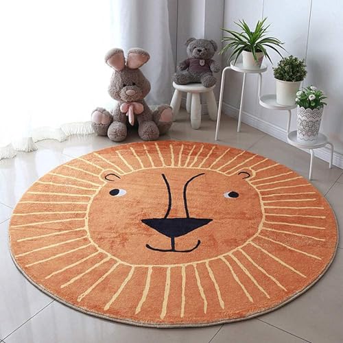 AIMECO Kinderteppich Rund 800CM Weicher Kuscheliger Carpet Wohnzimmer Teppichen Mädchen Schlafzimmer Kinderzimmer Dünn Pflegeleicht Teppiche Motiv Löwe - Orange von AIMECO