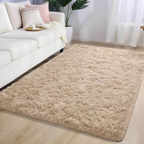 AIMECO Hochflor Teppich Wohnzimmer Carpet 200X200cm Anti-Rutsch Extra Große Teppiche Schlafzimmer flauschig Teppiche Matte Teppichen Mädchen Schlafzimmer und Kinderzimmer. Beige von AIMECO