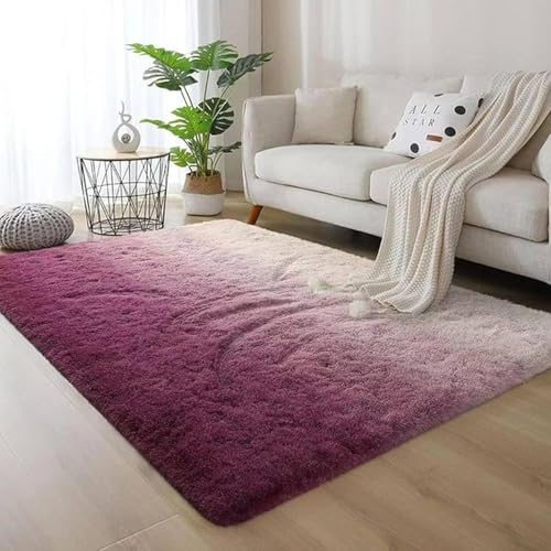AIMECO Schlafzimmer Bereich Teppich, (200X200cm) Flauschigen Teppich, Nachttisch Shag, Wohnzimmer, Kinderzimmer, Mädchen Schlafzimmer, Farbverlauf Violett von AIMECO