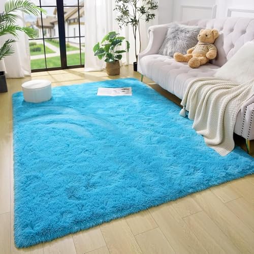 AIMECO Schlafzimmer Teppich 140 * 200cm Flauschiger Teppich Wohnzimmer Leichte Bounce Bodenmatte Mädchen Schlafzimmer Innen Antibakteriell Fleckenbeständig Blau AIMECO Schlafzimmer Teppich 140 * 200cm Flauschiger Teppich Wohnzimmer Leichte Bounce Bodenmatte Mädchen Schlafzimmer Innen Antibakteriell Fleckenbeständig Blau von AIMECO