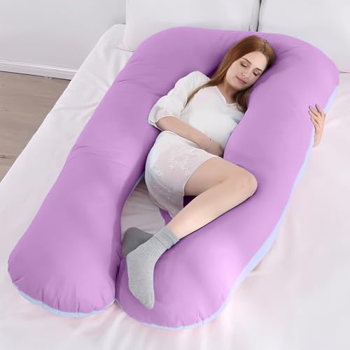 AIMECO Schwangerschaftskissen U-förmiges 80×140 cm Ganzkörperkissen Seitenschläferkissen Rücken Gesäß und Beine schwangeren Frauen Lagerungskissen Blau-Violett von AIMECO