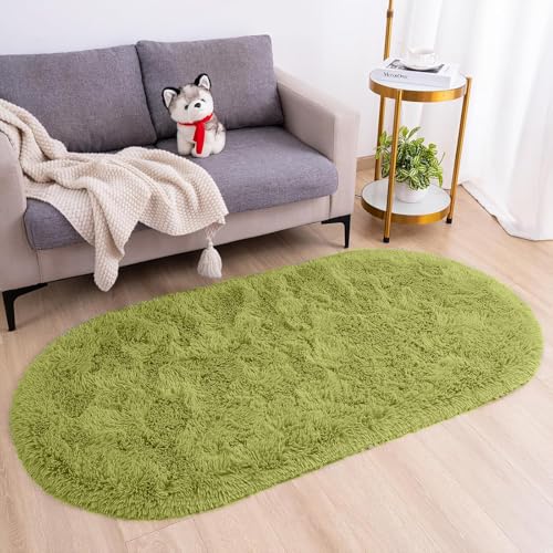 AIMECO Skandinavischer Teppich lang oval Waschbarer Teppich Memory Foam Wohnzimmerteppich Schlafzimmerteppich Kinderteppich 100x160 cm,Grasgrün von AIMECO