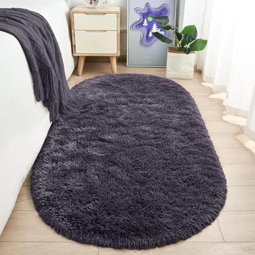 AIMECO Skandinavischer Teppich lang oval Waschbarer Teppich Memory Foam Wohnzimmerteppich Schlafzimmerteppich Kinderteppich 100x160 cm,Grau-violett von AIMECO