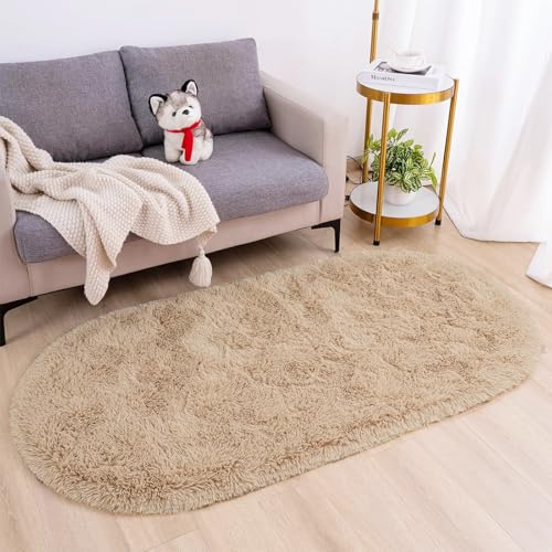 AIMECO Skandinavischer Teppich lang oval Waschbarer Teppich Memory Foam Wohnzimmerteppich Schlafzimmerteppich Kinderteppich 100x160 cm,Khaki von AIMECO