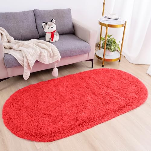 AIMECO Skandinavischer Teppich lang oval Waschbarer Teppich Memory Foam Wohnzimmerteppich Schlafzimmerteppich Kinderteppich 100x160 cm,Rot von AIMECO